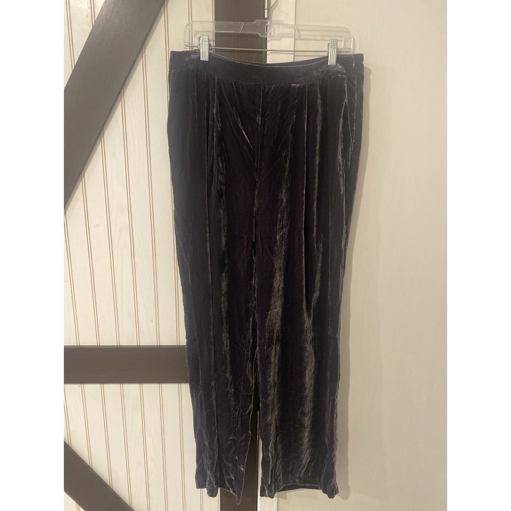 Sigrid Olsen Signature Women Gray Velvet Wide Leg Pleated Dress Pants Size 10